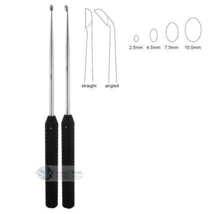Curette, Double Handed  oval cups  with 9" plastic handle, black